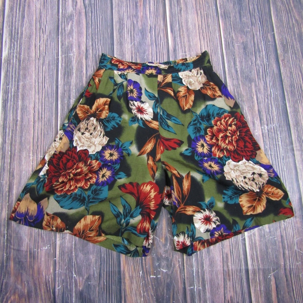 Partners Womens Medium Green Floral Culotte Shorts Elastic Waist USA Preowned